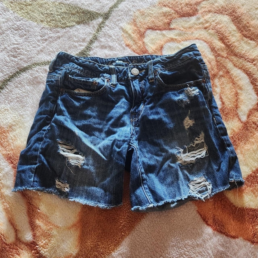 blue distressed denim shorts from american eagle